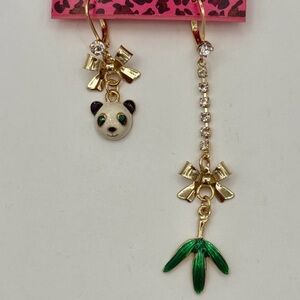 Betsey Johnson Panda with Sparkling Blue Eyes Bamboo Charm Earrings! 🐼